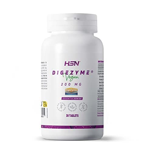 HSN Digezyme 200mg Enzimas Veganas | 30 Tabletas Sin Recubrimiento | Patente Digezyme® (Amilasa Proteasa Lactasa Lipasa Celulasa) | No-GMO, Vegano, Sin Gluten