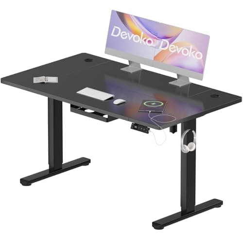 Devoko 140x80cm Escritorio Elevable Eléctrico de Carga Tipo A, Escritorio para Computadora Ajustable en Altura con Bandeja de Gestión de Cables y Memoria de 3 Funciones, Negro