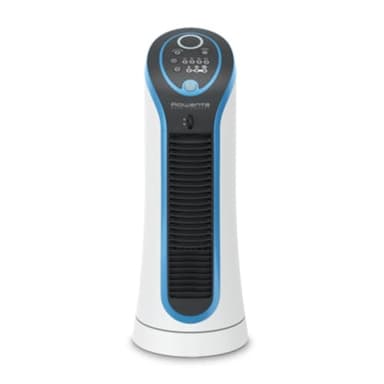 Rowenta Eole Compact Ventilador Pequeño Portatil de 30 W, Airflow 3D con 3 Velocidades de Aire y Sistema Silencioso 45dB, Potente, Moderno, Sin Aspas, Tecnológico, Color Blanco, Negro Y Azul VU6210