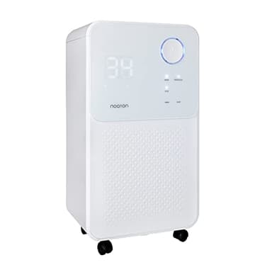 Deshumidificador y purificador de aire Noaton DF 4114, máximo 13,5 l/día, para espacios de hasta 25 m²/63 m3, máximo 180 W, Drenaje Continuo, Secado de Ropa, Temporizador 24h, Filtro de Carbón, R290