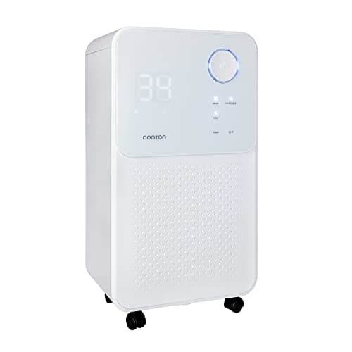 Deshumidificador y purificador de aire Noaton DF 4114, máximo 13,5 l/día, para espacios de hasta 25 m²/63 m3, máximo 180 W, Drenaje Continuo, Secado de Ropa, Temporizador 24h, Filtro de Carbón, R290