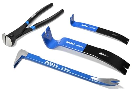 SHALL Juego de 4 palancas, extractor de clavos con forma de pata de gato, palancas de garra plana, alicates de corte de extremos, herramienta para quitar clavos de zócalo, piso y extracción de clavos