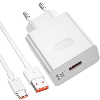 Cargador USB y Cable USB C para Honor Magic7 Lite 6 Lite 5G, 66W 6A Carga Rápida Supercarga Adaptador Cargador con Tipo C Cable 1M para Honor 70 90 Lite 200 MagicPad 2 Pad 9 X8a Huawei MatePad Tablet