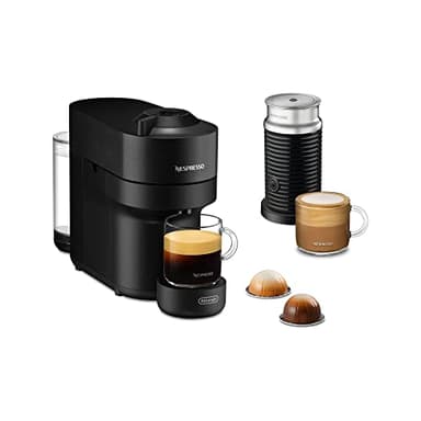 Nespresso De'Longhi ENV90.BAE Vertuo Pop - Máquina de cápsulas de café + espumador de leche Aeroccino, 4 tamaños de taza, tecnología centrifusión, paquete de bienvenida incluido, 1260 W, color negro
