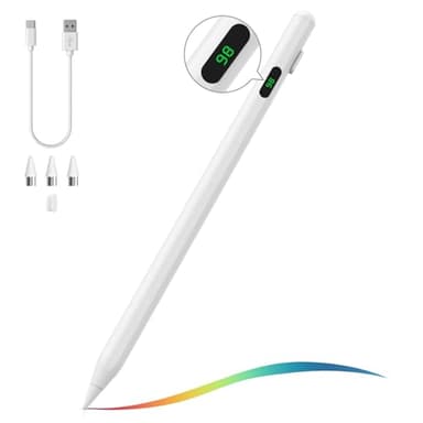 MoKo Lápiz para Pantalla Táctil, Lápiz Óptico para iPad/iPhone/Samsung, Lápiz Stylus para iOS/Android Dispositivos, Reposo Automático, Absorción Magnética, Indicación de Batería, Blanco