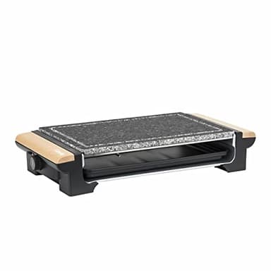 H.Koenig Raclette eléctrica 2 en 1 y piedra de cocción para 8 personas RP320 multifunción, Gran piedra de granito, Parrilla eléctrica Carne Verduras Mesa barbacoa, Bandeja extraíble, Fácil limpieza