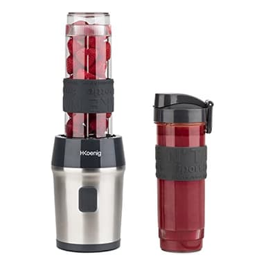 H.Koenig SMOO9 Vaso Maker, Mini Batidora para Zumos, Batidos, Smoothies, Capacidad de 570 mL, 300 W, Incluye 2 Botellas Deportivas Portátiles, Acero Inoxidable, Negro