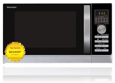 Sharp R843INW Microondas 3 en 1 con aire caliente, grill y convección , 25 L , 800 W , grill 1000 W , 2500 convección , Plato Giratorio de Metal (30 cm) , Plateado