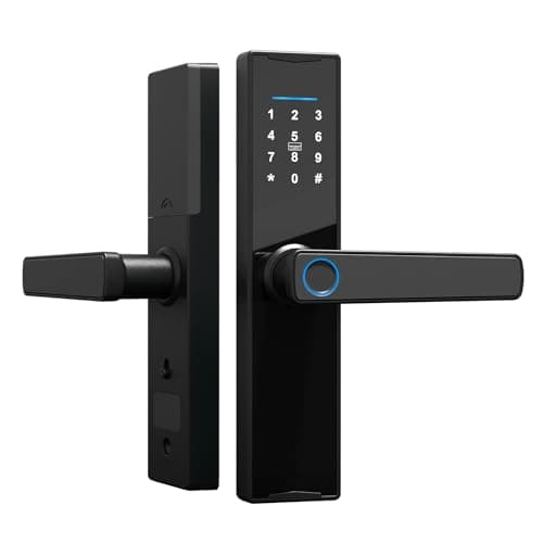 Splenssy Cerradura de puerta inteligente de huellas dactilares Tuya, cerradura de puerta con teclado con mango, cerradura de puerta electrónica de huella digital