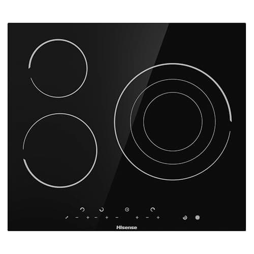 Hisense E6322C - Placa Vitrocerámica, 3 zonas, 1 con Foco Gigante 30 cm, Triple Corona, Encimera de 60 cm, Bloqueo Infantil, Resistente a los Arañazos, Terminación biselada