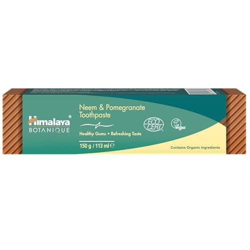 Ecocert Cosmos Natural Certified Himalaya Botanique Neem & Pomegranate Toothpaste con extractos de hierbas orgánicas, combate la placa, aclara los dientes, sin flúor, sin SLS, sin crueldad, 75 ml