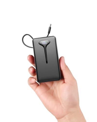 Batería Externa 22.5W, Power Bank 10000mAh Carga Rapida con Cables Integrados, Bateria Portatil USB C PD3.0 QC4.0, Cargador Portatil con LED, Powerbank para iPhone 16 15 14 13 Samsung iPad Tablet etc