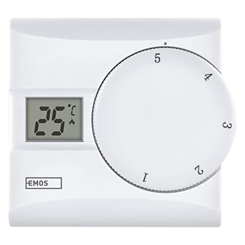 EMOS Termostato digital de habitación, termostato de alambre manual para sistemas de calefacción y sistemas de refrigeración, termostato inteligente TPI, regulador de temperatura ambiente con rueda de