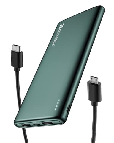 Coolreall Power Bank 10000mAh, Delgado & Ligero Bateria Externa, USB-C Entradas/Salidas (3,0A) y 2 Salidas USB-A (2,4 A) Cargador Portátil Compatible con iPhone, Samsung, Xiaomi, Huawei, iPad etc