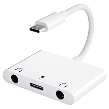 Adaptador de Audio USB C a 3,5 mm, Divisor de Auriculares Auxiliar 3 en 1 a USB C, Conector de Audio Dual de 3,5 mm y Carga Rápida PD de 60 W, Compatible con Galaxy S22 S21 S20 S20Note 20, Pixel 4 3