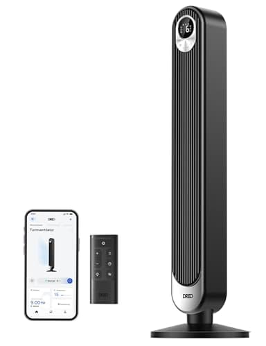 Dreo Ventilador Torre Alexa, ventiladores Silencioso de Pie Para Dormir con Mando a Distancia, 7,92 m/s de Velocidad, Oscilante de 90° con 6 Velocidades, 4 Modos, Temporizador de 12 Horas