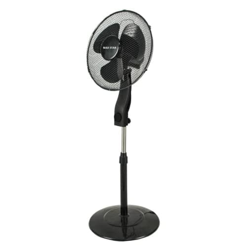 Max Star Ventilador de Pie 40W, Oscilante, Potente, Silencioso, Rejilla de Seguridad, 3 Velocidades, Altura Ajustable, 3 Aspas, Diametro 40cm, Base Redonda Estable, Cabezal Inclinable, Negro
