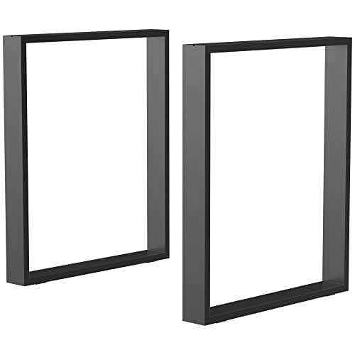 HOMCOM Juego de 2 Patas de Mesa de Acero 60x72 cm Patas Rectangular de Mesa para Muebles de Bricolaje Estilo Industrial con Tornillos y Protectores de Suelo Negro