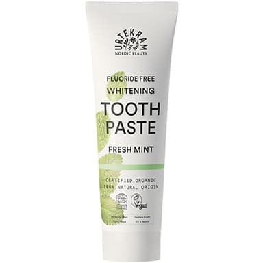 Urtekram Pasta de dientes de menta fresca vegana - Pasta de dientes blanqueadora sin flúor - Ingredientes orgánicos y naturales - Urtekram Dental, 75 ml (paquete de 1)