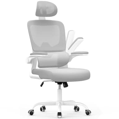 naspaluro Silla Oficina Ergonómica con Soporte Lumbar, Silla de Escritorio de Respaldo con Reposacabezas y Altura Ajustables, Reposabrazos Abatible, Silla de Ordenador para Oficina en Casa, Gris