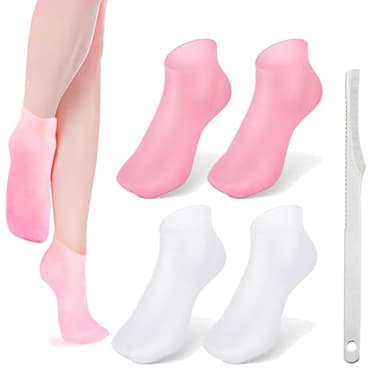 Toulifly Calcetines de Silicona para Pies, Calcetines Silicona Hidratante Mujeres, 2 Pares Calcetines de pedicura para spa, Reutilizable Calcetines Silicona Mujer para Piel Seca Agrietada del Pie