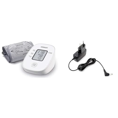 OMRON X2 Basic Tensiómetro de Brazo digital, medición precisa de la presión arterial y el pulso, validado clinicamente +OMRON Adaptador de corriente universal