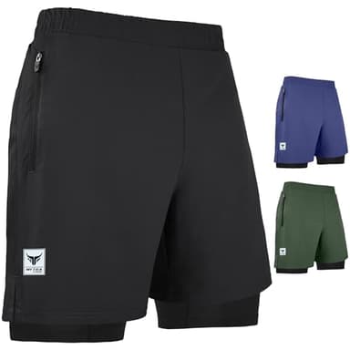 Mytra Fusion Pantalon Running Hombre 2 en 1 Short Deportivo Hombre para usos múltiples Fitness Training Pantalón Corto de Gimnasio (FR/ES, Letras, M, Regular, Corto, Negra)