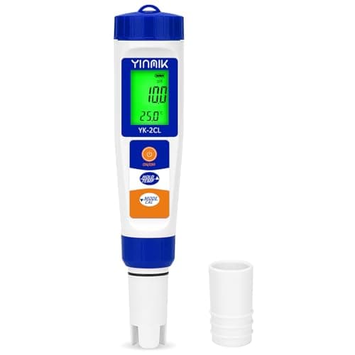 Piscinas Medidor de pH y Cloro, Probador de pH Salinidad de Piscinas de Agua Salada, YINMIK Probador de pH Sal Cloro Libre Temp ORP TDS EC de 7 en 1 para Piscinas, Jacuzzis, Hidroponía, Acuarios