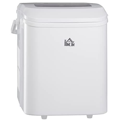 HOMCOM Máquina de Hielo 12 kg/24h Máquina de Hacer Hielo Autolimpieza 9 Cubitos de Hielo en 6-12 Minutos 2 Tamaños de Cubitos Máquina de Hielo para Casa con Asa Cuchara Cesta Crema