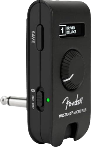 Fender Mustang Micro Plus Amplificador de Guitarra, Amplificador de Auriculares Personal con 25 modelos de Amplificador, 25 Efectos, Bluetooth y 100 presets, Recargable por USB
