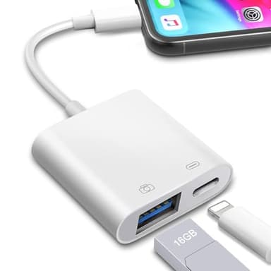 Loydia Adaptador OTG para iPhone, [Certificado Apple MFi] Lightning a USB para cámara de Fotos Adaptador da Lightning a USB OTG con puerto de carga, para cámara, Disco U, ratón, teclado, Plug and Play