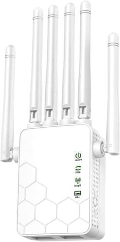 Repetidor WiFi, Potente Amplificador de Señal WiFi, 6 Antenas, 2 Puertos LAN, Extensor WiFi/Router/Repetidor/Ap Modo, Amplificador WiFi Que Cubre 1200Pies Cuadrados para Casa y Oficina