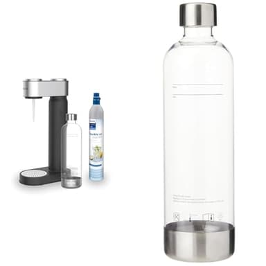 Philips Water ADD4902BK / 10 GoZero Máquina de agua con gas, plástico, 1 litro, negro + GoZero Sparkling Water Maker Bottle Botella para Sifón, 1 Liter, plástico, Transparente