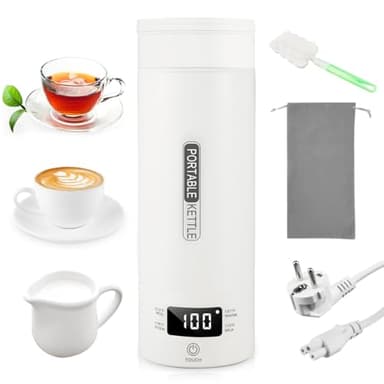 VicBou Pequeño Hervidor de Agua Portátil Kit,500ML Calentador de Agua Portatil Hervidor de Leche y Agua, 220V/300W Hervidor Agua Pequeño Viaje, con Apagado Automático, para Café y Té, Leche