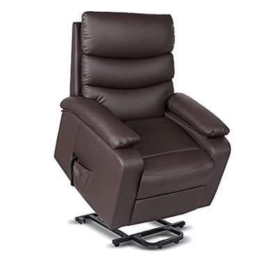 gridinlux® | Sillón Relax Reclinable Eléctrico con Calor Lumbar | Elevador Levanta Personas Mayores | 2 Mandos | 4 Zonas de Masaje | Lectura Salón Despacho | Extra Acolchado Polipiel Marrón