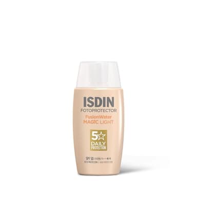 Fotoprotector ISDIN Fusion Water Color Light SPF 50, Protector Solar Facial con Color, Ligero e Hidratante, Cobertura Natural, Efecto Buena Cara, Disimula Imperfecciones, 50 ml