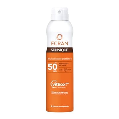 Ecran Sunnique - Bruma Protectora Solar FPS 50, Protección UVB + UVA e IR-A, Refuerza las Defensas, Protege la Piel, Hidratación 24 h, Fórmula con VitEox 80, para Toda la Familia - 250 ml