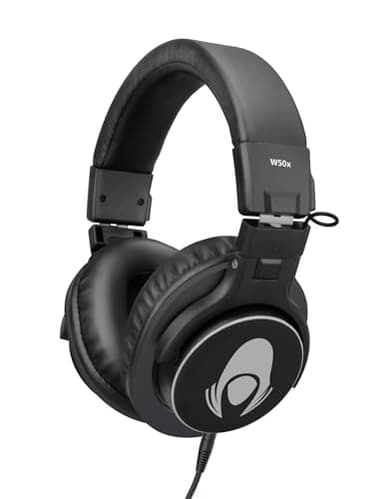 Talomen W50X Auriculares DJ con Cable de ruido,Auriculares de estudio para dj,auriculares con 50mm Controladores, 3.5 y 6.35mm Conector de Audio para PC AMP Grabación de Teléfono Piano Guitarra, Negro