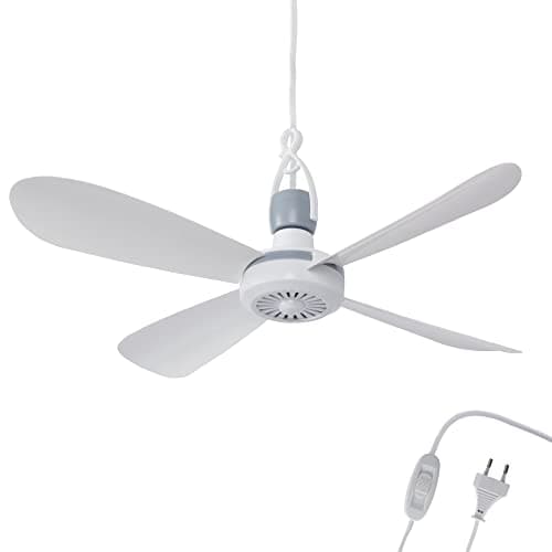 Ventilador de techo portátil, 220 V - 240 V / 5 W, 42 cm de diámetro, con gancho e interruptor, bajo consumo