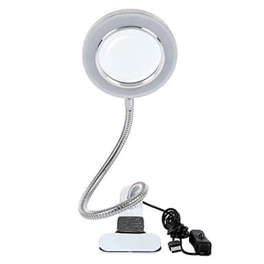 Lámpara estética con lupa 8 dioptrías, lámpara LED USB portátil, clip portátil y lámpara de cuello de cisne flexible para maquillaje tatuaje uñas arte belleza [eficiencia energética clase A], Vidrio