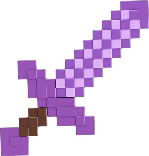 Mattel Minecraft Espada encantada de juguete, accesorio morado para el juego con diseño pixelado, +6 años, HTL93