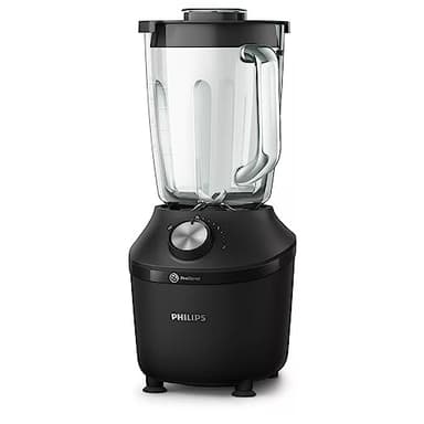 Philips Domestic Appliances Blender Serie 3000, sistema ProBlend, capacidad máxima de 2L, capacidad efectiva de 1.25L, 600W, 2 ajustes de velocidad y pulso, tarro de vidrio, negro, HR2291/01