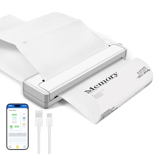 Impresora Termica Portatil A4, Impresora Inalámbrica Portátil Bluetooth Impresora Móvil Sin Tinta, Compatible con Formato A4, Impresora Térmica Compatible con Smartphone y Portátil