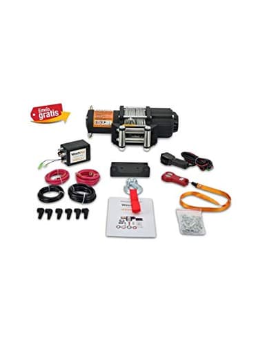 WinchPro - Cabrestante Eléctrico 12V 2000kg/4500lbs, 15m De Cuerda De Acero, 2 Mandos A Distancia (1 Inalámbrico, 1 Cable), Placa De Montaje, Ideal Para Atv, Buggies, Remolques Quads Y Barcos