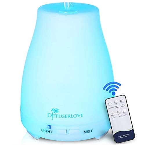 Diffuserlove Humidificador Difusor de Aceites Esenciales Control Remoto Difusor de Aromas Ultrasónico Aceites Esenciales Humificador de Niebla Silenciosa Whisper con Lámparas de 7 Colores
