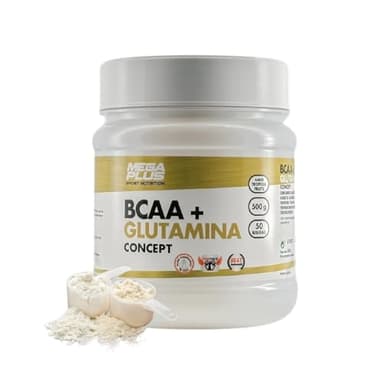 BCAA glutamina Concept, Mega Plus, 500 g,(142029) glutamina en polvo, entreno, batidos, Sin aspartamo, sin azúcar, sin gluten, sin lactosa, 4 sabores a elegir (Tropical Fruits)