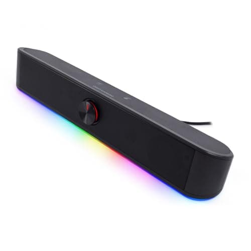 CoolBox DeepGaming Barra Sonido PC con Iluminación RGB R200B - Altavoces PC Gaming Estéreo 2.0, 6 W RMS, Entrada 3,5 mm Jack + Bluetooth 5.0, para PC, Ordenador Portátil, TV - Negro