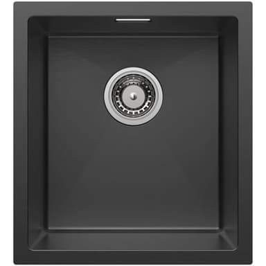 CECIPA Fregadero Cocina Negro 40x44cm, Fregadero Cocina 1 Seno en Acero Inoxidable, Fregadero bajo Encimera o Sobre Encimera, Fregaderos Un Seno Rectangular con sifón, Juego de Desagüe