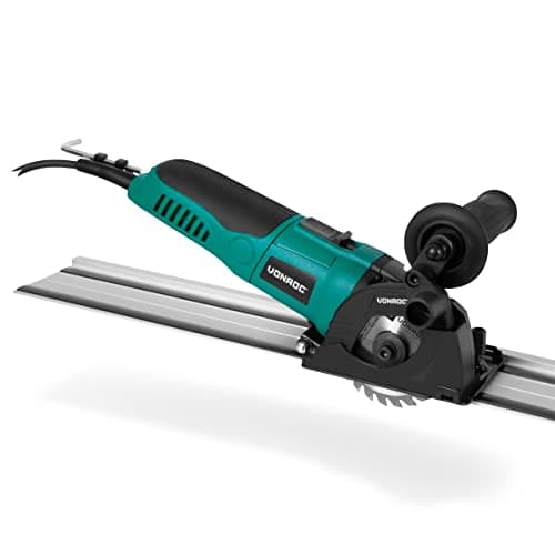 VONROC Minisierra circular/sierra de inmersión 500W - Ø85mm - Con carril guía - Velocidad variable - Incluye 3 hojas de sierra