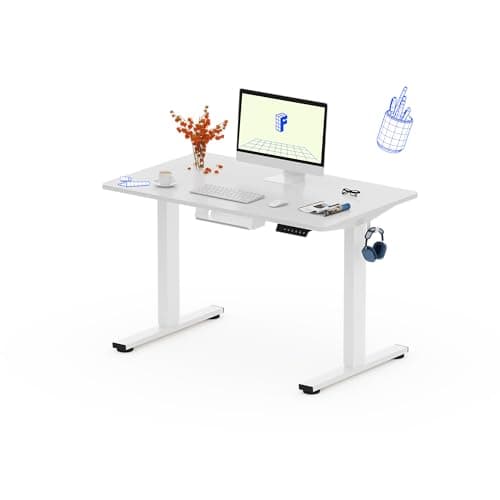 FLEXISPOT 100X60cm Escritorio Elevable Eléctrico con Tablero Entero, Standing Desk, Mesa Elevable Escritorio de Elevable con 4 Opciones de Memoria Inteligente para Oficina y Hogar(Blanco)